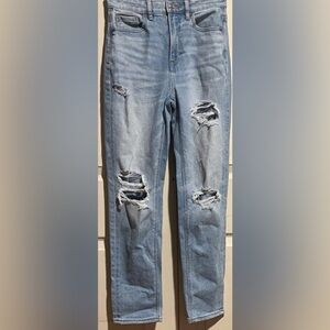 American Eagle Stretch Mom Straight Jeans Destructed & Distressed Size 0 Regular